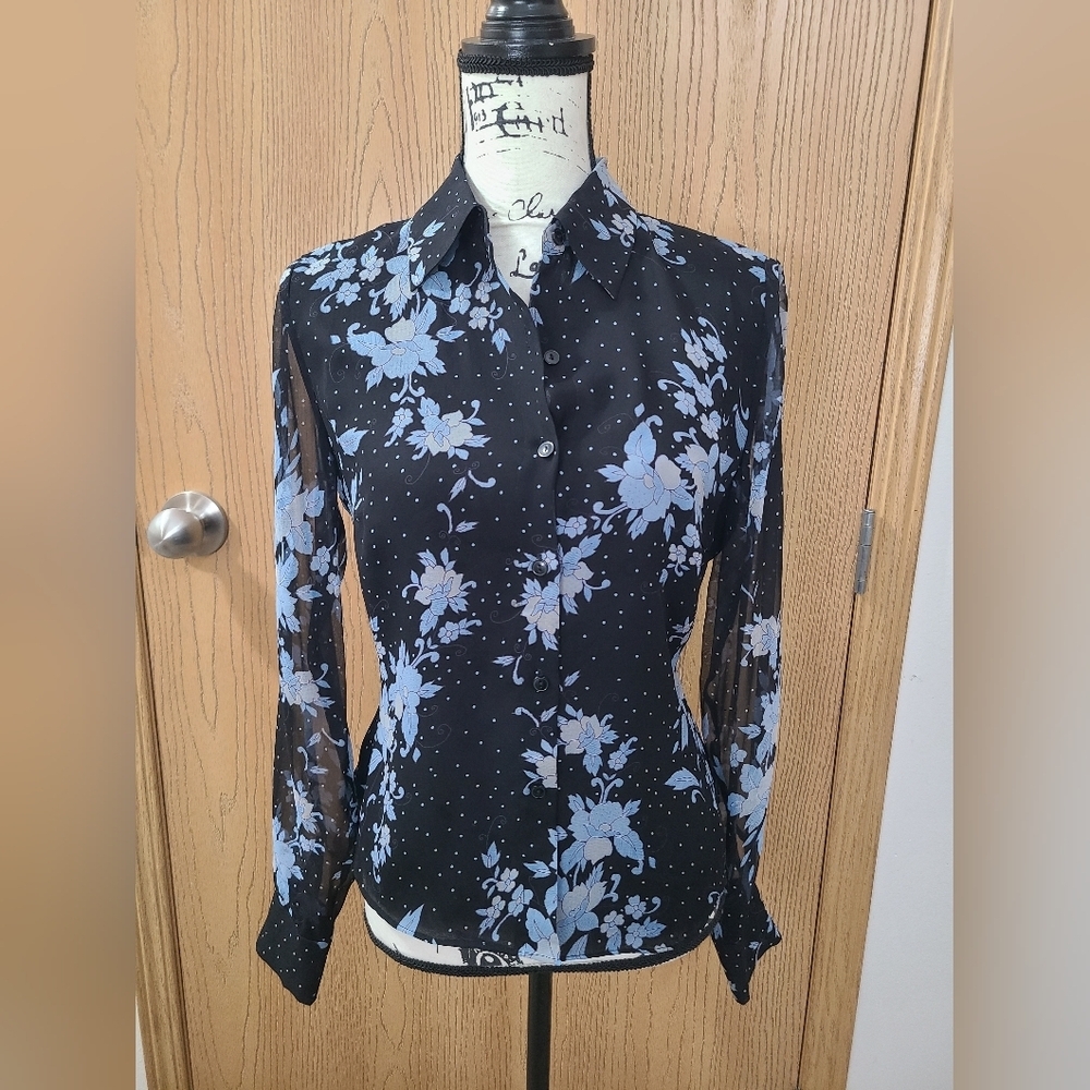 Spenser Jeremy Silk Floral Polka Dot Vintage Y2k Granny Cottagecore Button Up